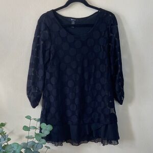Black Style & Co Polka Dot Sheer Lace Tunic Top Long Sleeve Women's Medium Casua
